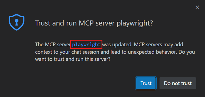 The MCP server trust dialog